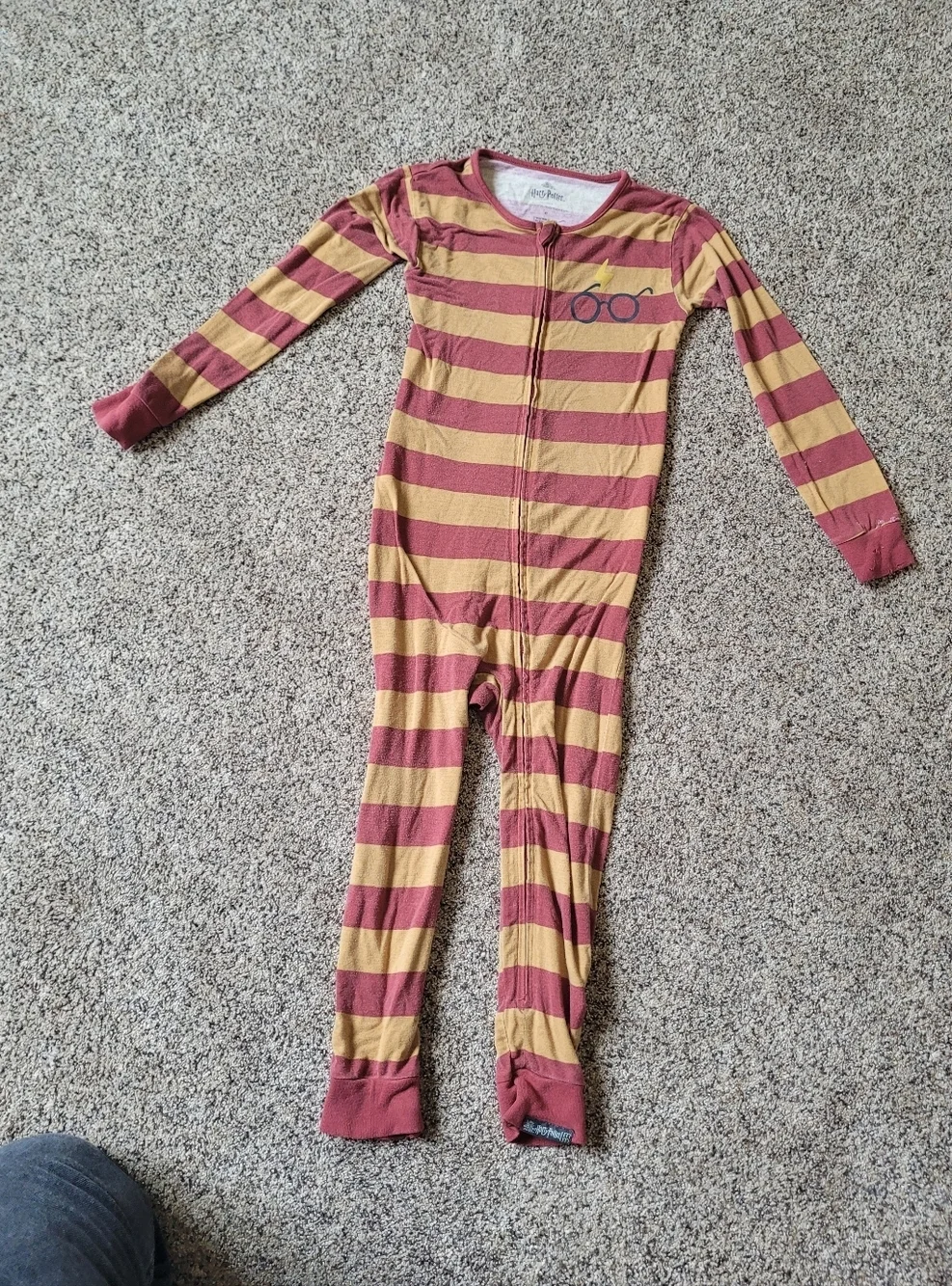 Modern Moments Harry Potter Kids Striped One-Piece Pajamas in Red and Mustard 4T